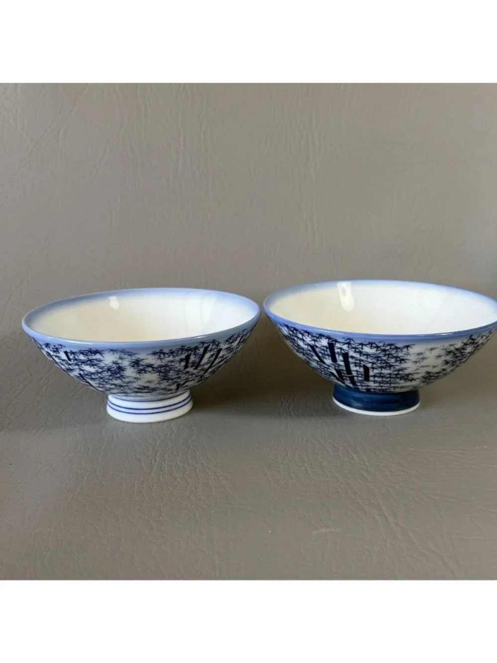 Japan Studio Pottery Blue Cobalt Bamboo Forest Rice Bowls Set of 2 Gyokko
